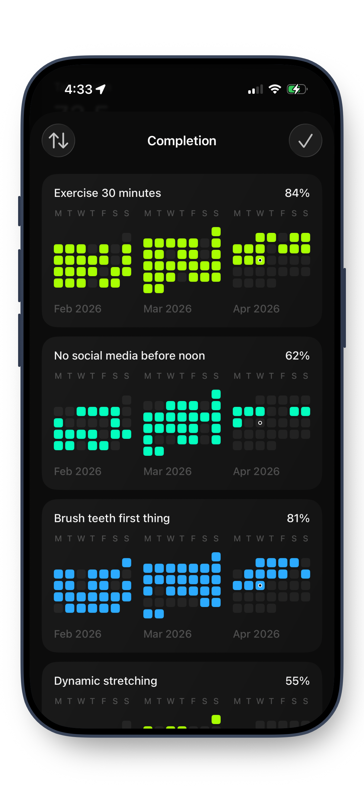 Halo app showing completion tracking