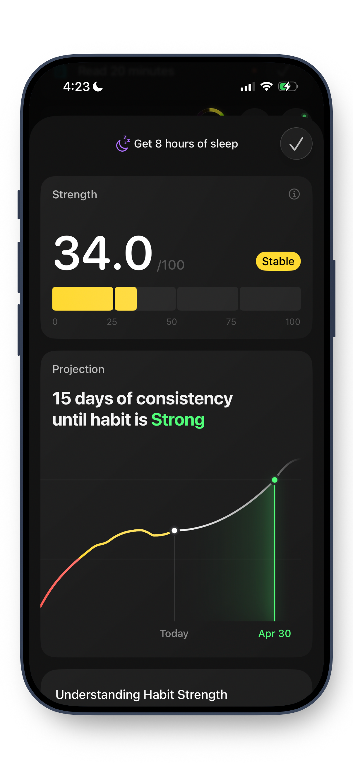 Halo app showing habit strength